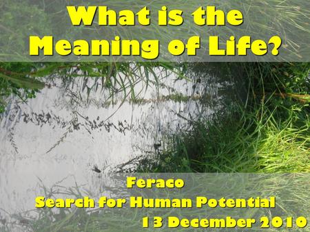 What is the Meaning of Life? Feraco Search for Human Potential 13 December 2010.