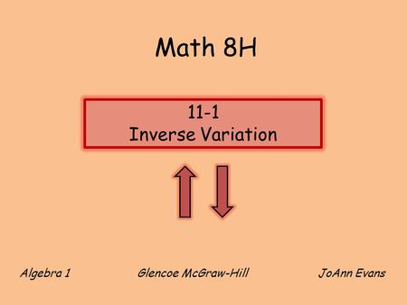Math 8H 11-1 Inverse Variation