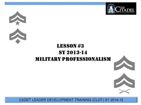 CADET LEADER DEVELOPMENT TRAINING (CLDT) SY 2014-15 Lesson #3 SY 2013-14 Military Professionalism.