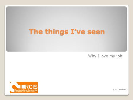The things I’ve seen Why I love my job © 2011 RCIS LLC.