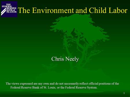 1 The Environment and Child Labor Chris Neely The views expressed are my own and do not necessarily reflect official positions of the Federal Reserve Bank.