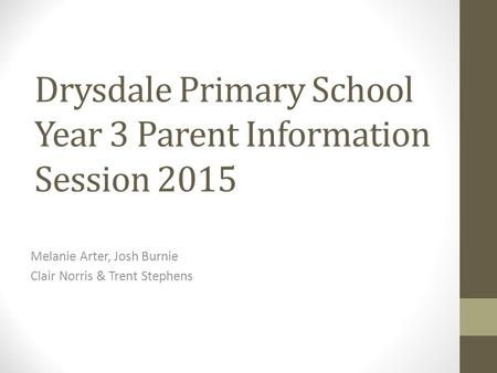 Drysdale Primary School Year 3 Parent Information Session 2015