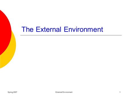 Spring 2007External Environment1 The External Environment.