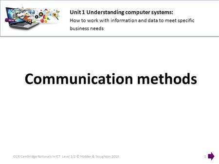 Unit 1 Understanding computer systems: How to work with information and data to meet specific business needs OCR Cambridge Nationals in ICT Level 1/2 ©