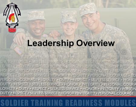 Leadership Overview. 2 Terminal Learning Objective Action: Understand basic concepts of Army Leadership Conditions: In a classroom and garrison environment.