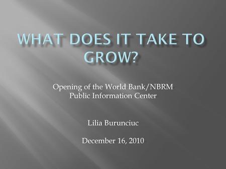 Opening of the World Bank/NBRM Public Information Center Lilia Burunciuc December 16, 2010.