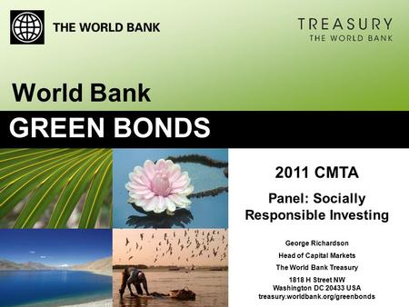 2011 CMTA Panel: Socially Responsible Investing George Richardson Head of Capital Markets The World Bank Treasury 1818 H Street NW Washington DC 20433.