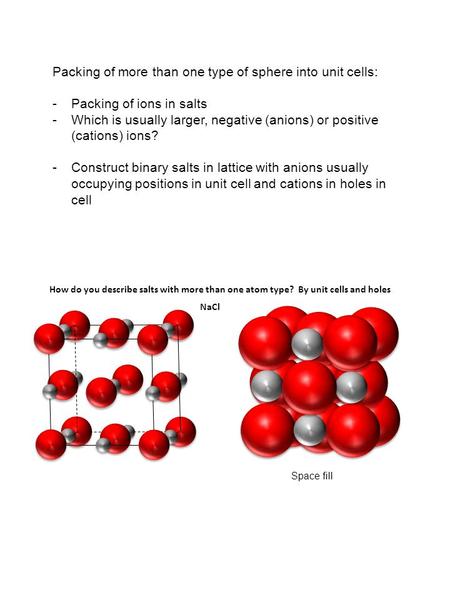 Packing of more than one type of sphere into unit cells: