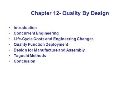 Chapter 12- Quality By Design