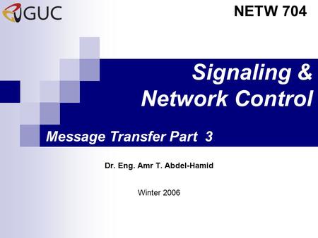 Signaling & Network Control Dr. Eng. Amr T. Abdel-Hamid NETW 704 Winter 2006 Message Transfer Part 3.