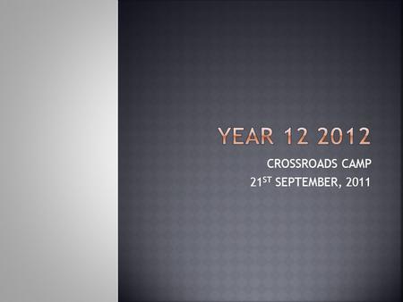 CROSSROADS CAMP 21 ST SEPTEMBER, 2011.  Year 11 is a Preliminary Year. Take five minutes to write down  What you have learned to do this year in terms.