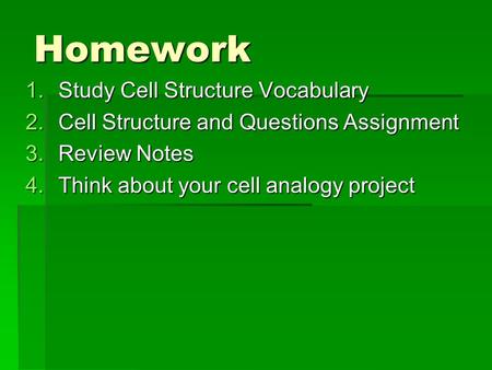 Homework Study Cell Structure Vocabulary
