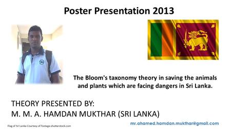 Flag of Sri Lanka Courtesy of footage.shutterstock.com THEORY PRESENTED BY: M. M. A. HAMDAN MUKTHAR (SRI LANKA) Poster.