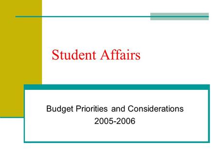 Student Affairs Budget Priorities and Considerations 2005-2006.