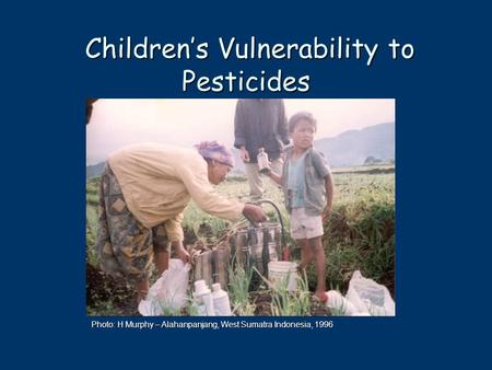 Children’s Vulnerability to Pesticides Children’s Vulnerability to Pesticides Photo: H Murphy – Alahanpanjang, West Sumatra Indonesia, 1996.