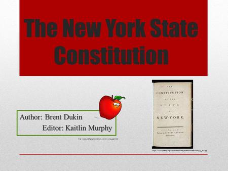 The New York State Constitution Author: Brent Dukin Editor: Kaitlin Murphy https://www.nyhistory.org/web/crossroads/images/medium/constitution_ny_title.jpg.