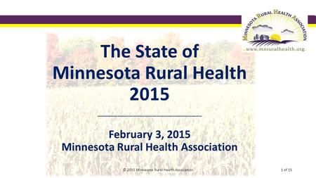 The State of Minnesota Rural Health 2015 ________________________________________ February 3, 2015 Minnesota Rural Health Association © 2015 Minnesota.