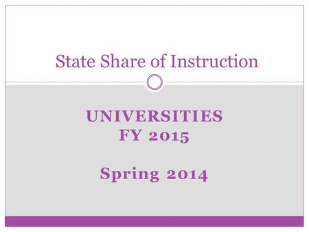 UNIVERSITIES FY 2015 Spring 2014 State Share of Instruction.