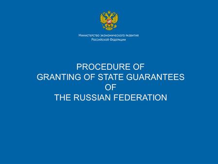 PROCEDURE OF GRANTING OF STATE GUARANTEES OF THE RUSSIAN FEDERATION.