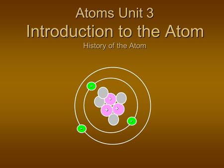 Atoms Unit 3 Introduction to the Atom History of the Atom