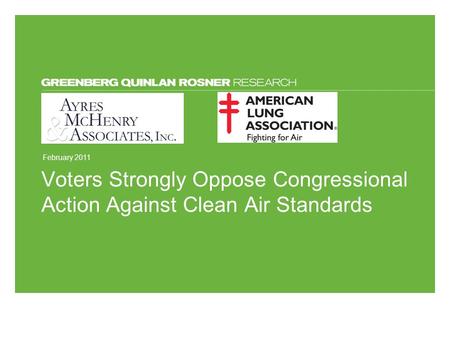 February 2011 Voters Strongly Oppose Congressional Action Against Clean Air Standards.