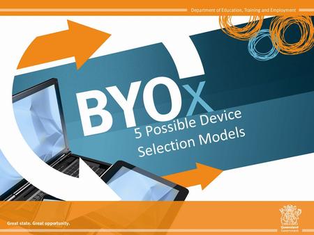 5 Possible Device Selection Models. Bring Your Own 'x' (BYOx) is a term used to describe a digital device ownership model where students and/or staff.