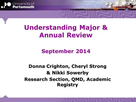 Understanding Major & Annual Review September 2014 Donna Crighton, Cheryl Strong & Nikki Sowerby Research Section, QMD, Academic Registry.