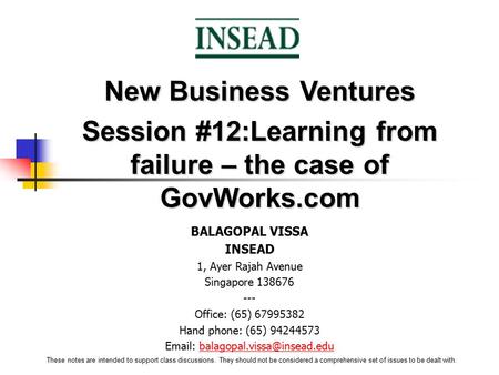 Session #12:Learning from failure – the case of GovWorks.com