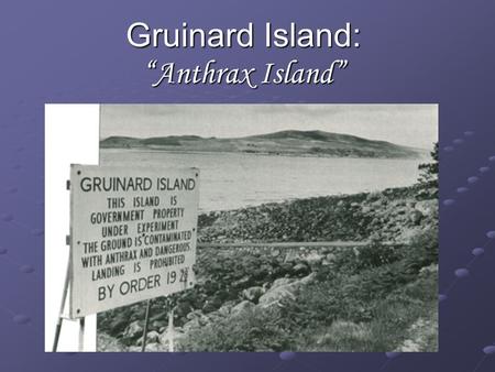 Gruinard Island: “Anthrax Island”. Anthrax Disease caused by bacterium ‘Bacillus anthracis’ Cutaneous, respiratory, and intestinal Cutaneous, respiratory,