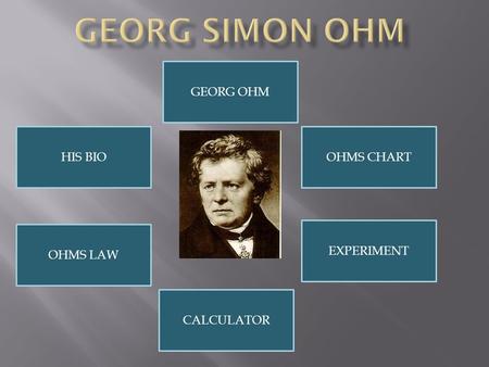 GEORG OHM HIS BIO EXPERIMENT OHMS LAW OHMS CHART CALCULATOR.