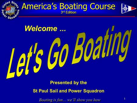 Boating is fun… we’ll show you how America’s Boating Course 3 rd Edition 1 Welcome... Presented by the St Paul Sail and Power Squadron.
