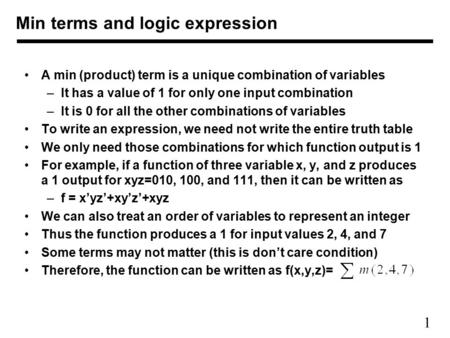 Min terms and logic expression