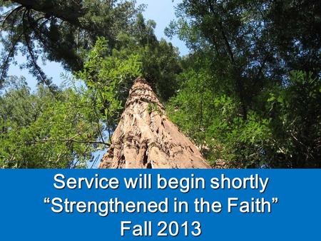 Service will begin shortly “Strengthened in the Faith” Fall 2013.