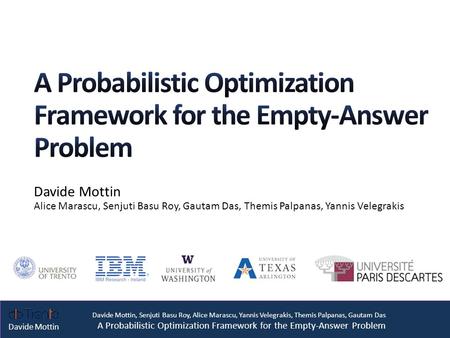 Davide Mottin, Senjuti Basu Roy, Alice Marascu, Yannis Velegrakis, Themis Palpanas, Gautam Das A Probabilistic Optimization Framework for the Empty-Answer.