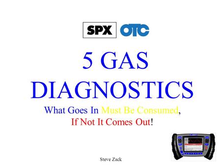 5 GAS DIAGNOSTICS What Goes In Must Be Consumed, If Not It Comes Out! Steve Zack.