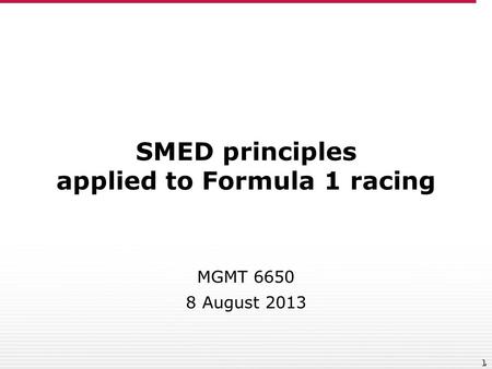 SMED principles applied to Formula 1 racing