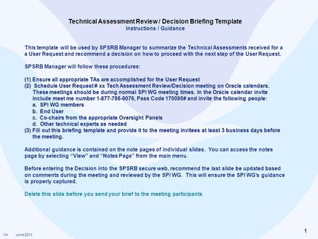 Technical Assessment Review / Decision Briefing Template