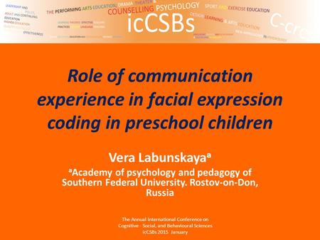 Role of communication experience in facial expression coding in preschool children Vera Labunskaya a a Academy of psychology and pedagogy of Southern Federal.