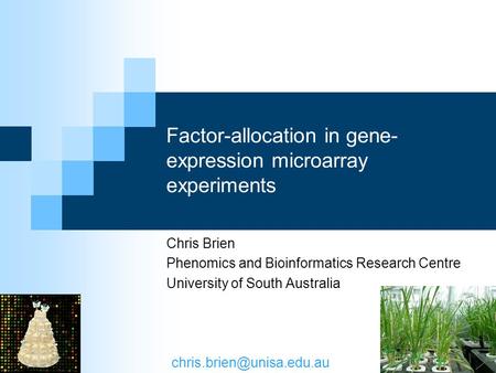 Factor-allocation in gene- expression microarray experiments Chris Brien Phenomics and Bioinformatics Research Centre University of South Australia