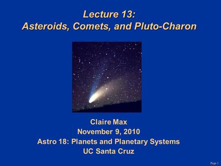 Lecture 13: Asteroids, Comets, and Pluto-Charon