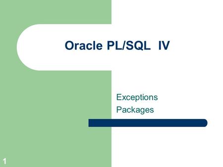 Oracle PL/SQL IV Exceptions Packages.