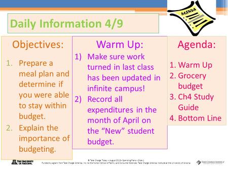 Daily Information 4/9 Objectives: Warm Up: Agenda: