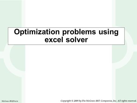 Optimization problems using excel solver
