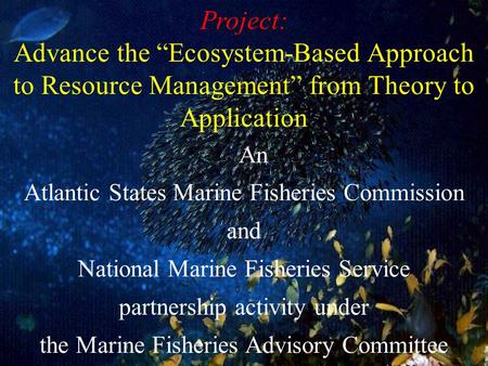 An Atlantic States Marine Fisheries Commission and National Marine Fisheries Service partnership activity under the Marine Fisheries Advisory Committee.