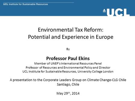 Environmental Tax Reform: Potential and Experience in Europe