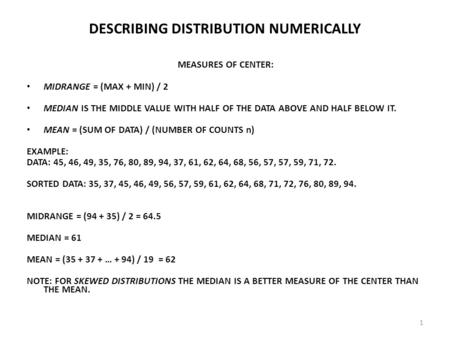 DESCRIBING DISTRIBUTION NUMERICALLY