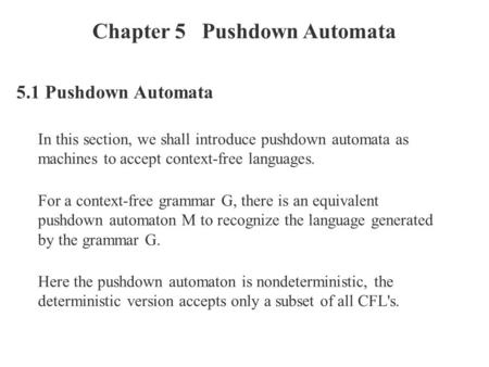 Chapter 5 Pushdown Automata