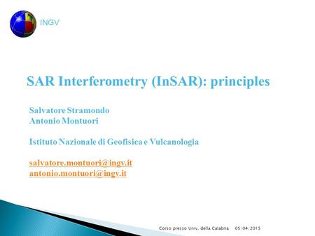 SAR Interferometry (InSAR): principles