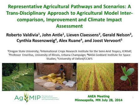 Representative Agricultural Pathways and Scenarios: A Trans-Disciplinary Approach to Agricultural Model Inter- comparison, Improvement and Climate Impact.