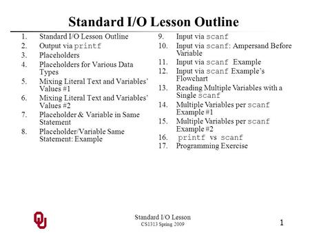 Standard I/O Lesson Outline
